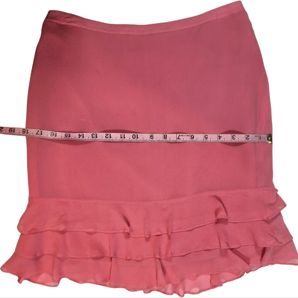 Express Pink 100% Silk Pencil Skirt Sz 6 Tier Ruffle Hem Lined Barbie Workwear